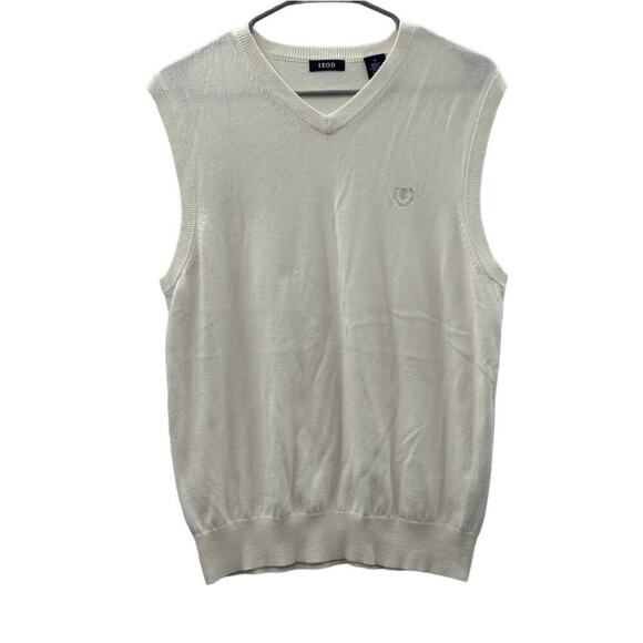 Izod Off White Cotton Blend Sleeveless Pullover Sweater Vest Size M‎ - Picture 1 of 9